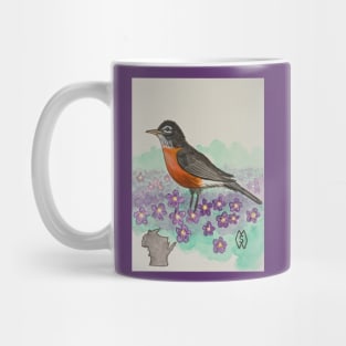 Wisconsin state bird and flower, the robin and wood violet Mug